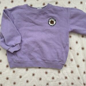 Zara Purple Crew Neck Sweatshirt with Relaxed Fit and Ribbed Cuffs